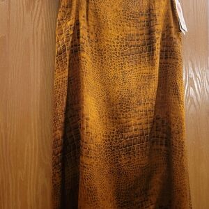 100% Silk Midi Copper  Crocodile Print Skirt